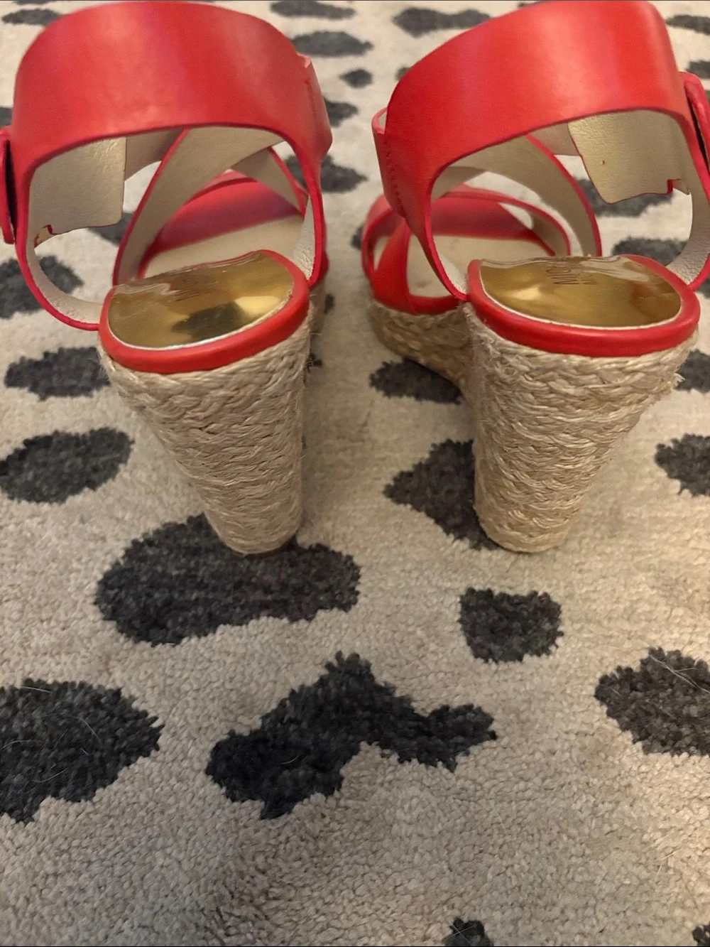 Michael Kors Bright Red Leather Espadrille Wedge Sandals
